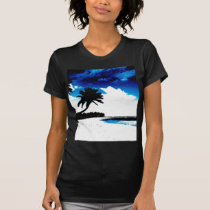 Blaue Schwarz-weiße Palme Silhouette T-Shirt