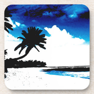 Blaue Schwarz-weiße Palme Silhouette Untersetzer