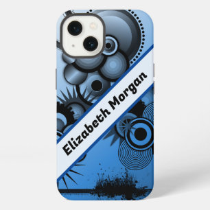 Blaue & schwarze abstrakte Grunge-Kreismuster indi iPhone 13 Hülle