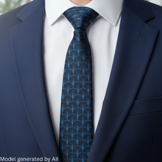 Blaue schwarze Art Deco-Muster Krawatte