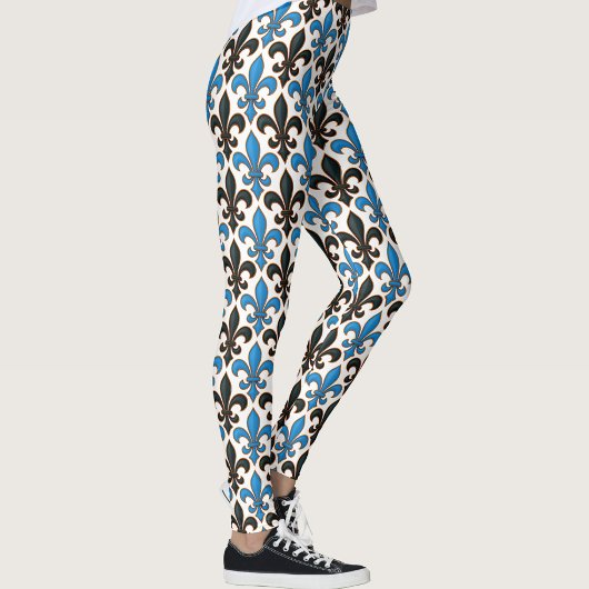 Blaue Schwarze Barock-Fleur-de-lis-Musterdesign  Leggings