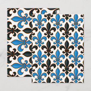 Blaue schwarze Barock-Fleur-de-lis-Musterdesign Postkarte