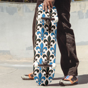 Blaue schwarze Barock-Fleur-de-lis-Musterdesign Skateboard