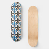Blaue schwarze Barock-Fleur-de-lis-Musterdesign Skateboard (Vorderseite)
