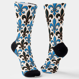 Blaue schwarze Barock-Fleur-de-lis-Musterdesign Socken