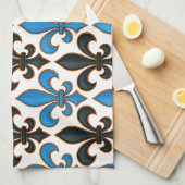 Blaue schwarze Barock-Lilienmuster-Design  Geschirrtuch (Viertel Falte)