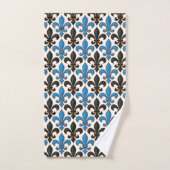 Blaue schwarze barocke Fleur-de-lis-Musterdesign Badhandtuch Set (Handtuch)