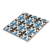 Blaue schwarze barocke Fleur-de-lis-Musterdesign Fliese (Seite)