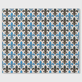 Blaue schwarze barocke Fleur-de-lis-Musterdesign Geschenkpapier (Flach)