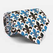 Blaue schwarze barocke Fleur-de-lis-Musterdesign Krawatte (Gerollt)