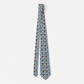Blaue schwarze barocke Fleur-de-lis-Musterdesign Krawatte (Rückseite)