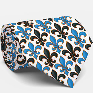 Blaue schwarze barocke Fleur-de-lis-Musterdesign Krawatte