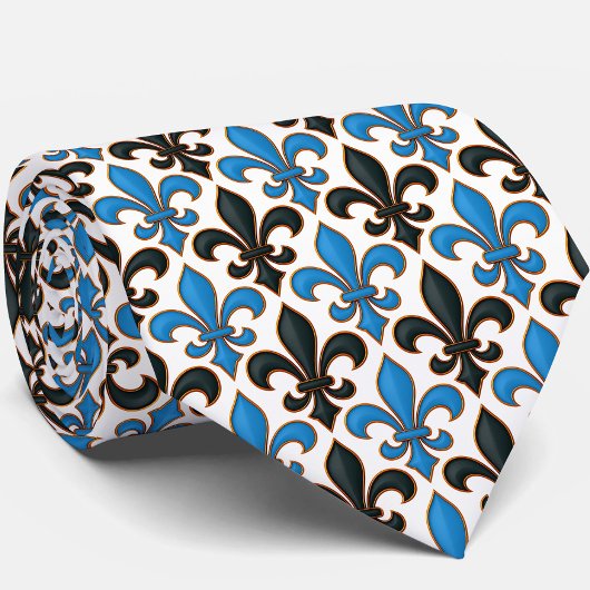 Blaue schwarze barocke Fleur-de-lis-Musterdesign Krawatte