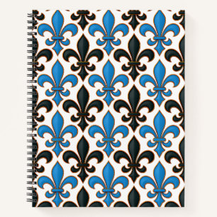 Blaue schwarze barocke Fleur-de-lis-Musterdesign Notizblock