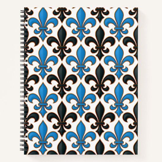 Blaue schwarze barocke Fleur-de-lis-Musterdesign Notizblock (Vorderseite)