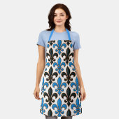 Blaue schwarze barocke Fleur-de-lis-Musterdesign Schürze (Getragen)