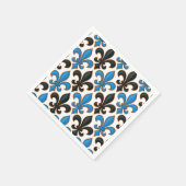 Blaue schwarze barocke Fleur-de-lis-Musterdesign Serviette (Ecke)