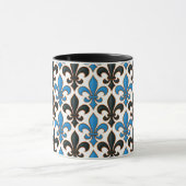 Blaue schwarze barocke Fleur-de-lis-Musterdesign  Tasse (Zentrum)