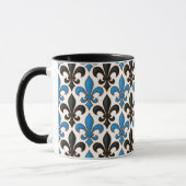 Blaue schwarze barocke Fleur-de-lis-Musterdesign  Tasse (Links)