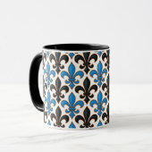 Blaue schwarze barocke Fleur-de-lis-Musterdesign  Tasse (Vorderseite Links)