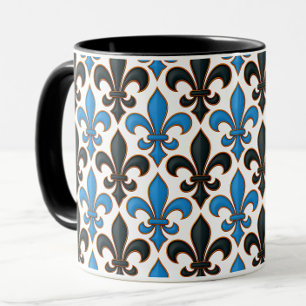 Blaue schwarze barocke Fleur-de-lis-Musterdesign  Tasse