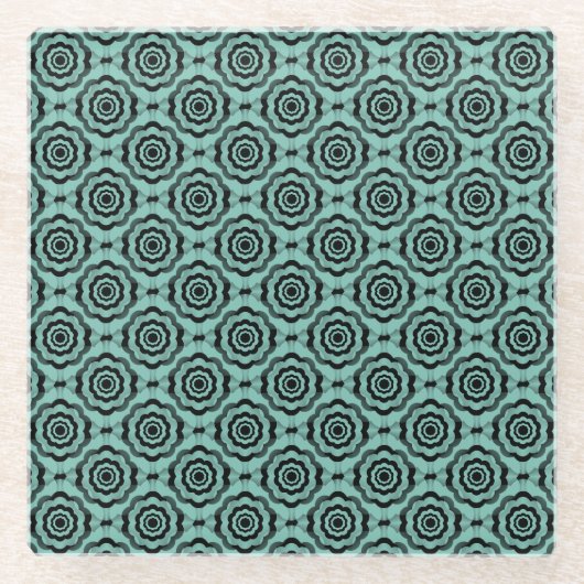 Blaue schwarze Blumen nahtloses Muster Glasuntersetzer (Vorderseite)