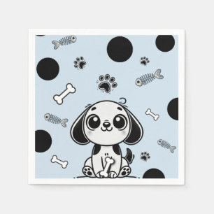 Blaue & schwarze Fischgräten-Hundeparty  Serviette