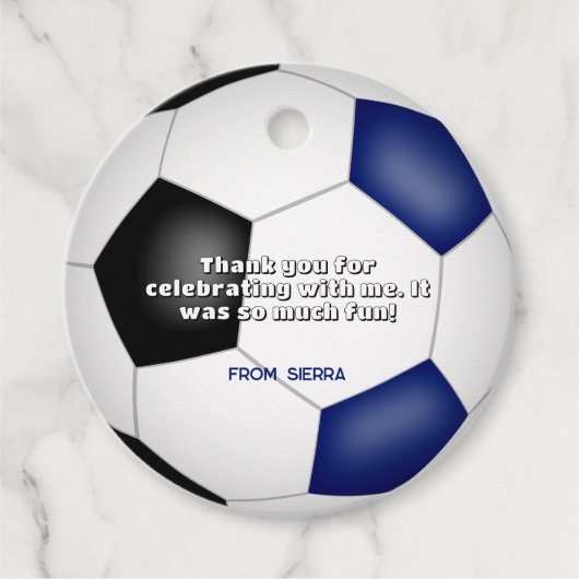 Blaue schwarze Fußball-Mädchen Jungs Sport Geburts Geschenkanhänger (Vorderseite)