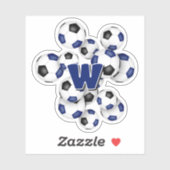 blaue schwarze Fußball-Sticker mit Monogramm Aufkleber (Blatt)