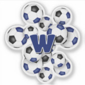 blaue schwarze Fußball-Sticker mit Monogramm Aufkleber (Vorderseite)