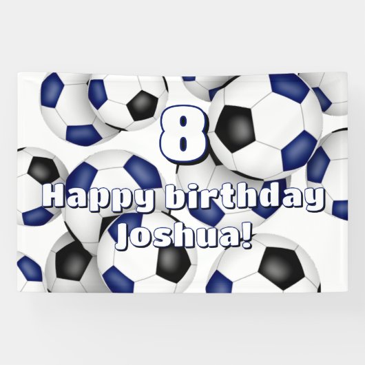 Blaue schwarze Fußballbällchen Kindergeburtstag fe Banner (Horizontal)