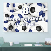 Blaue schwarze Fußballbällchen Kindergeburtstag fe Banner (Messe)