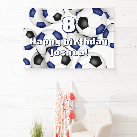 Blaue schwarze Fußballbällchen Kindergeburtstag fe Banner (InSitu)