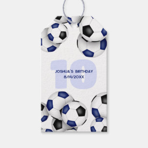 Blaue schwarze Fußballbälle Kindergeburtstag Party Geschenkanhänger