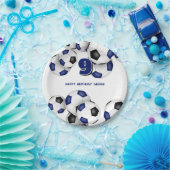 Blaue schwarze Fußballbälle Kindergeburtstag Party Pappteller (Party)