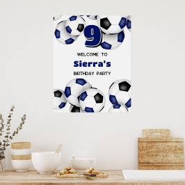 Blaue schwarze Fußballbälle Kindergeburtstag Party Poster