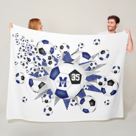 Blaue schwarze Fußballbälle Stars Mädchen nennen Fleecedecke