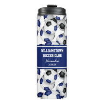 Blaue schwarze Fußbälle Muster w individuelle Name