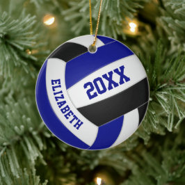 Blaue schwarze Girls - Mannschaft spielt Volleybal Keramik Ornament