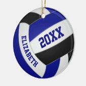 Blaue schwarze Girls - Mannschaft spielt Volleybal Keramik Ornament (Links)