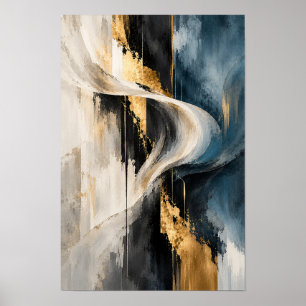 Blaue schwarze goldene fließende Band abstrakte Wa Poster