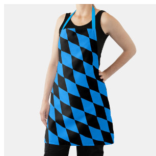 Blaue schwarze Harlekin-Diamanten-Schachbrett-Desi Schürze