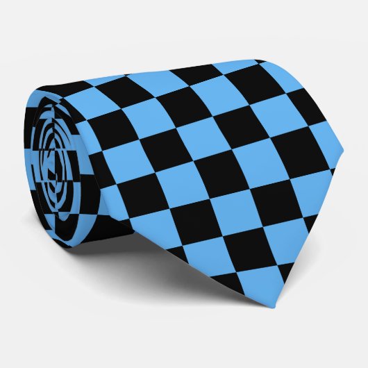 Blaue schwarze karierte Fliesenmuster Krawatte (Gerollt)