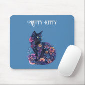 Blaue schwarze Katzenblumen hübsche Katze Mousepad (Mit Mouse)