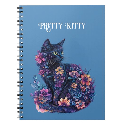 Blaue schwarze Katzenblumen hübsche Katze Notizblock (Vorderseite)