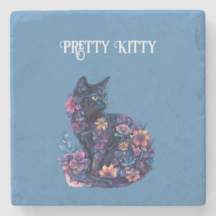 Blaue schwarze Katzenblumen hübsche Katze Steinuntersetzer