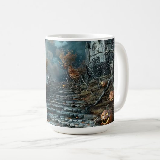 blaue schwarze Leiter Kaffeetasse (VorderseiteRechts)