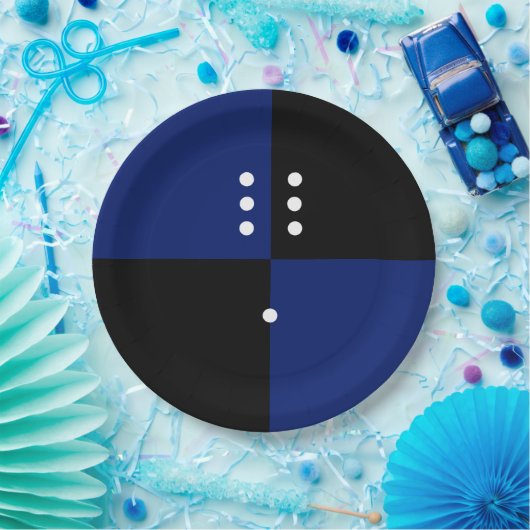 Blaue/schwarze Polka-Punktwolke Pappteller (Party)