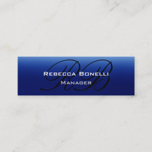 Blaue Schwarze Schrift Monogramm Slim Businesskart Mini Visitenkarte