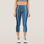 Blaue schwarze Streifen Capri Leggings (Vorderseite)